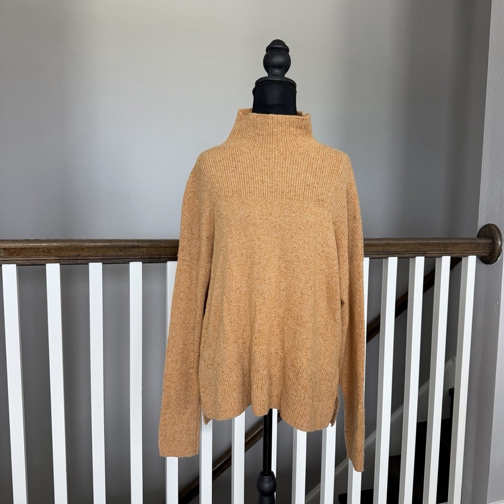 Garnet Hill 100% Cashmere Yellow Gold Mock Neck Sweater XL Quiet Luxury Boho
